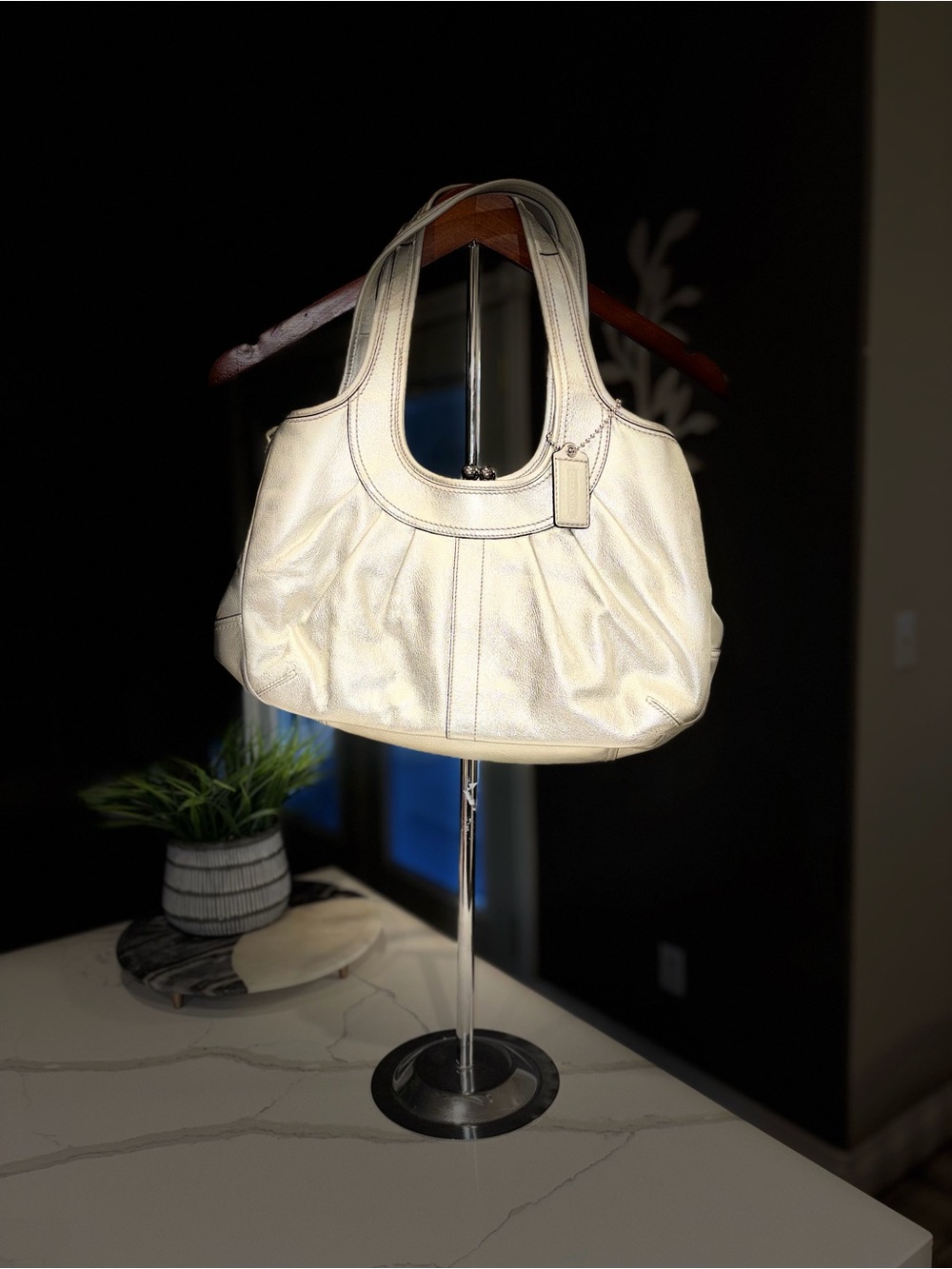 Coach Ergo Metallic silver Leather Shoulder Bag